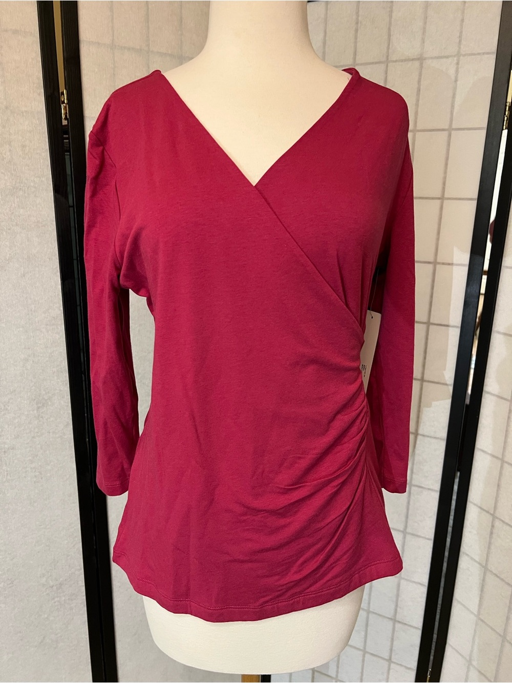 Soft Surroundings Raspberry Wrap-Style Long Sleeve Top